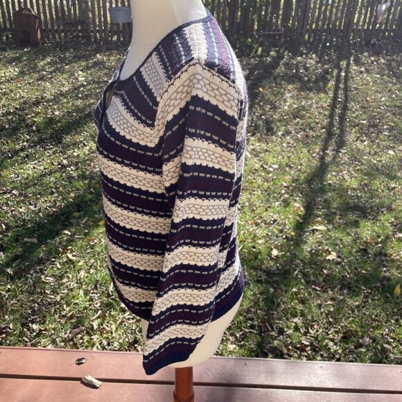 Reba Rose Striped Acrylic Knit Cardigan Sweater Purple & Cream Womens Medium - Picture 4 of 9